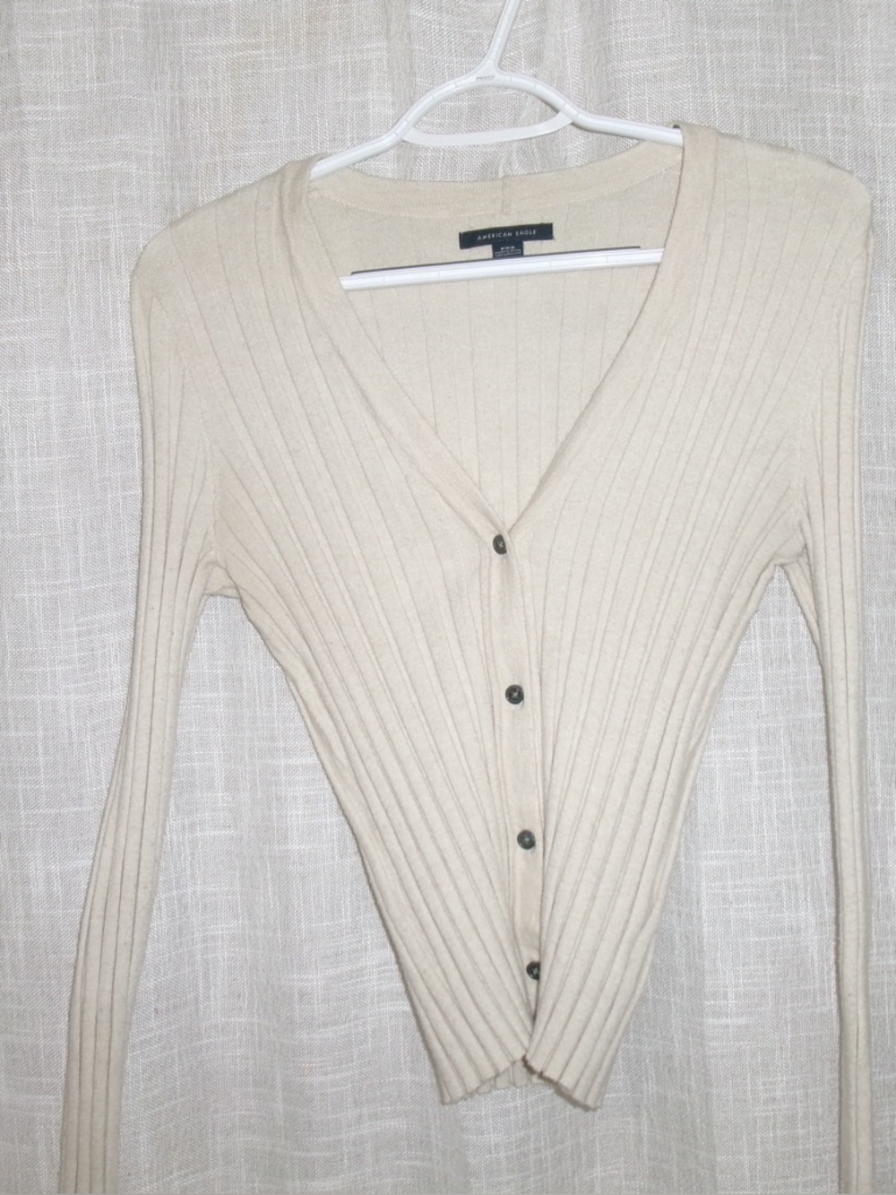 American Eagle Outfitters Ribbed Button-Front Cream Cardigan